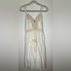 NWT Miss Charm Paris white lace crochet tassel strappy sundress L/XL coquette